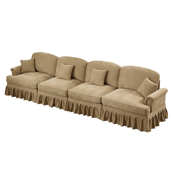 English Elm Elegant Mid Century 4-Seater Sofa Couch With Removable Pleat Skirts, Flared Arms & Cozy Chenille Design W3041S00249
