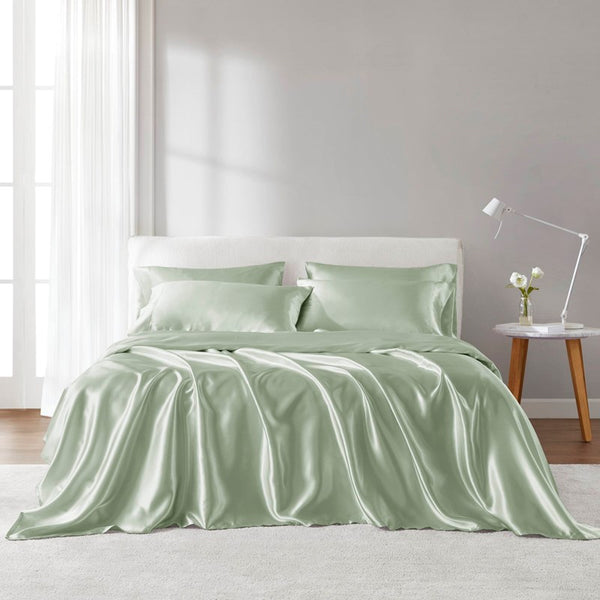 English Elm Satin Split King Sheet Set Luxury 100% Polyester Satin 90g Smooth Soft Deep Pocket Bedding Sage 11.81 L x 9.84 W x 3.54 H B035P294187