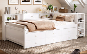 English Elm Twin Daybed Pine Frame with Trundle Desk Hutch Shelves and Storage for Kids Rooms White W1580S00458