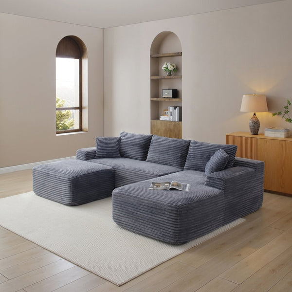 English Elm 105'' Modular L-shaped Sectional with Ottoman Deep Seat Corduroy Couch for Living Room W1117S00320