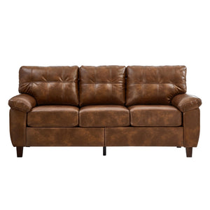 English Elm 79" Three Seat Pu Faux Leather Sofa Tufted Back Wide Arm with Hidden Storage Brown W1097S00248