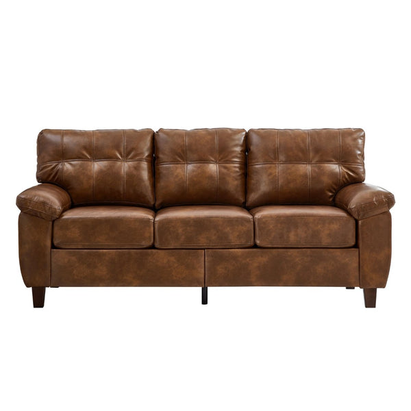 English Elm 79" Three Seat Pu Faux Leather Sofa Tufted Back Wide Arm with Hidden Storage Brown W1097S00248