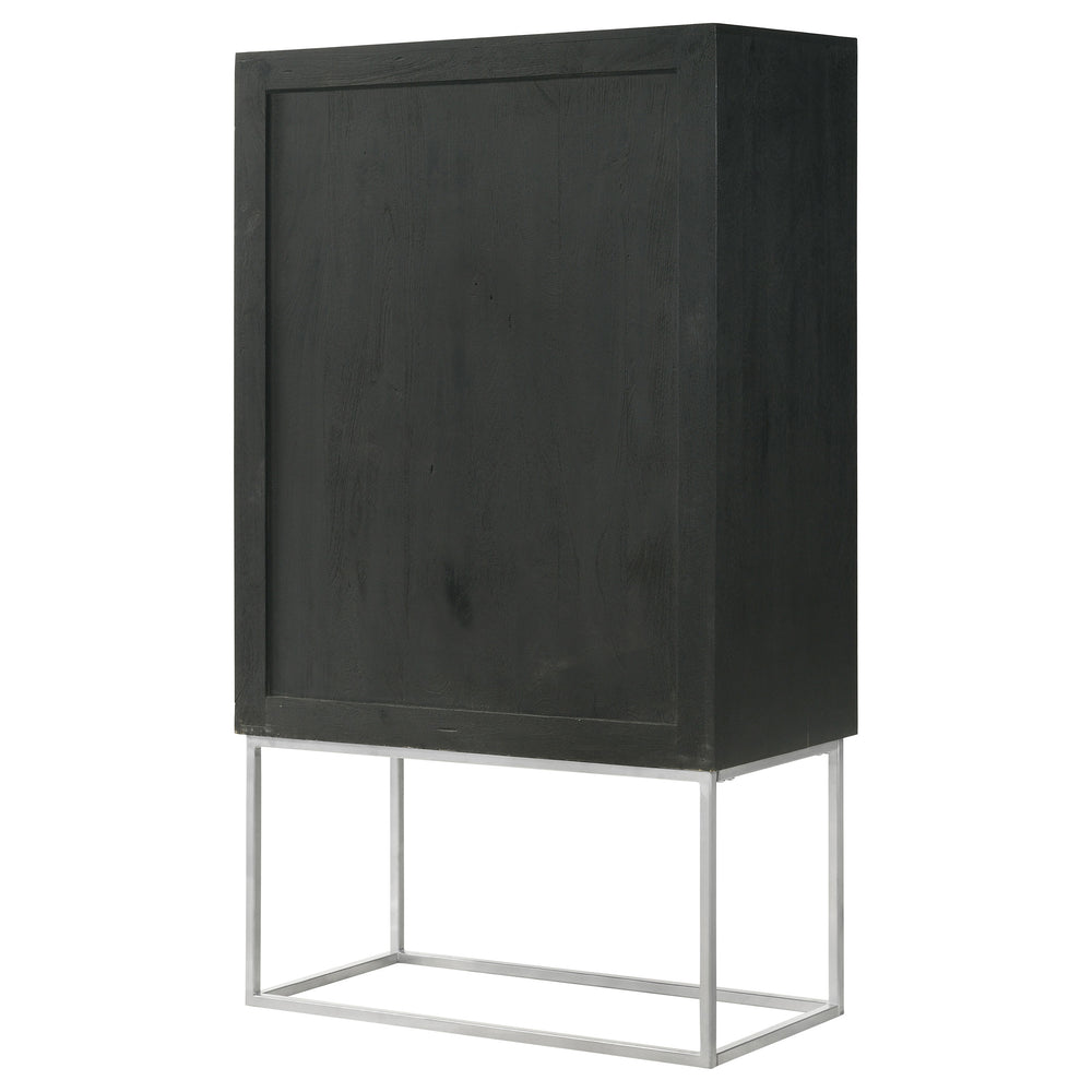 English Elm Washoe Rustic Walnut & Black 2-Door Bar Cabinet with Wine Rack, Stemware Storage, Industrial Frame B062P358300
