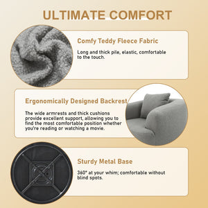 English Elm 360° 360 Swivel Teddy Velvet Accent Chair Plush Cocoon Seat for Living Room or Bedroom Light Gray W5385P433242