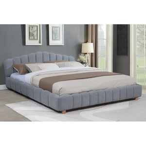 English Elm Light Velvet Upholstered Queen Platform Bed in Blue or Cream, Plush Modern Low-Profile Frame, Elegant Design B011S01853
