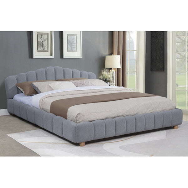 English Elm Light Velvet Upholstered Queen Platform Bed in Blue or Cream, Plush Modern Low-Profile Frame, Elegant Design B011S01853