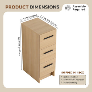 English Elm 12" Wall-mounted Oak Plywood Bathroom Linen Cabinet Slim Floating Single Door Storage W3450P440610