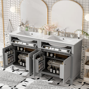 English Elm 60" Modern Bathroom Vanity Set with Double Ceramic Sinks, Soft-Close Doors, Flip Drawer & Storage Gray N729P000002E