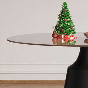 English Elm 35 35" Round Dining Set 5-Piece with Black Tempered Glass Top & Gray Ergonomic Chairs, Space-Saving Modern W2700S00079