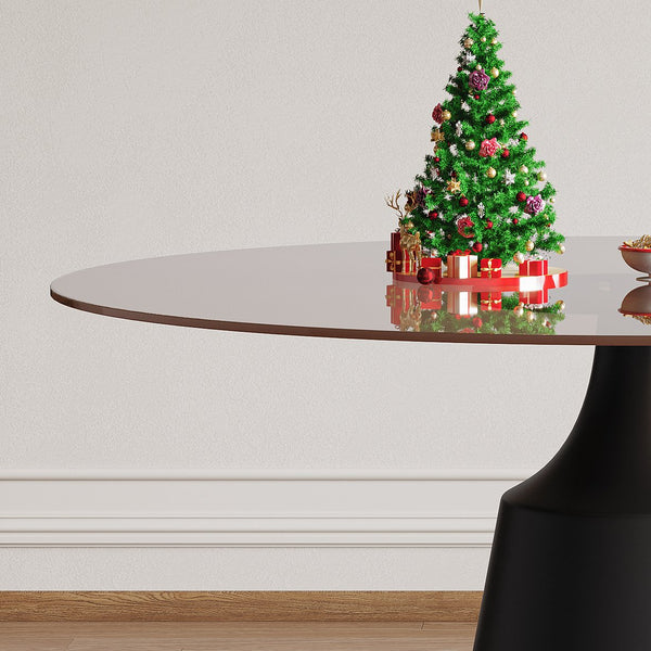 English Elm 35 35" Round Dining Set 5-Piece with Black Tempered Glass Top & Gray Ergonomic Chairs, Space-Saving Modern W2700S00079