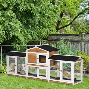 English Elm Pawhut Solid Fir Wood Rabbit Hutch with Side Runs Ramp and Leak Proof Trays W2225P173744