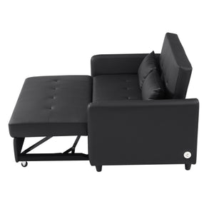 English Elm Orisfur. Convertible Sleeper Bed Loveseat with 3 USB Ports, PU Leather, Compact Design for Small Spaces Black N719S001700B