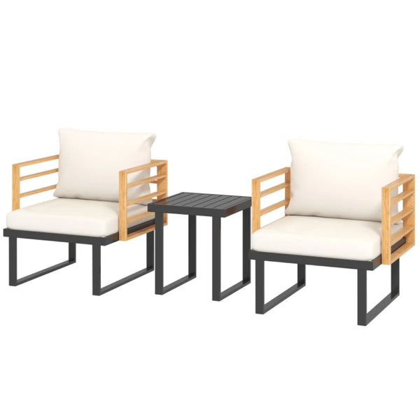 English Elm Stylish 3 Piece Outdoor Bistro Set Steel Frame Wood Grain Cushioned Balcony Patio T3971P446056