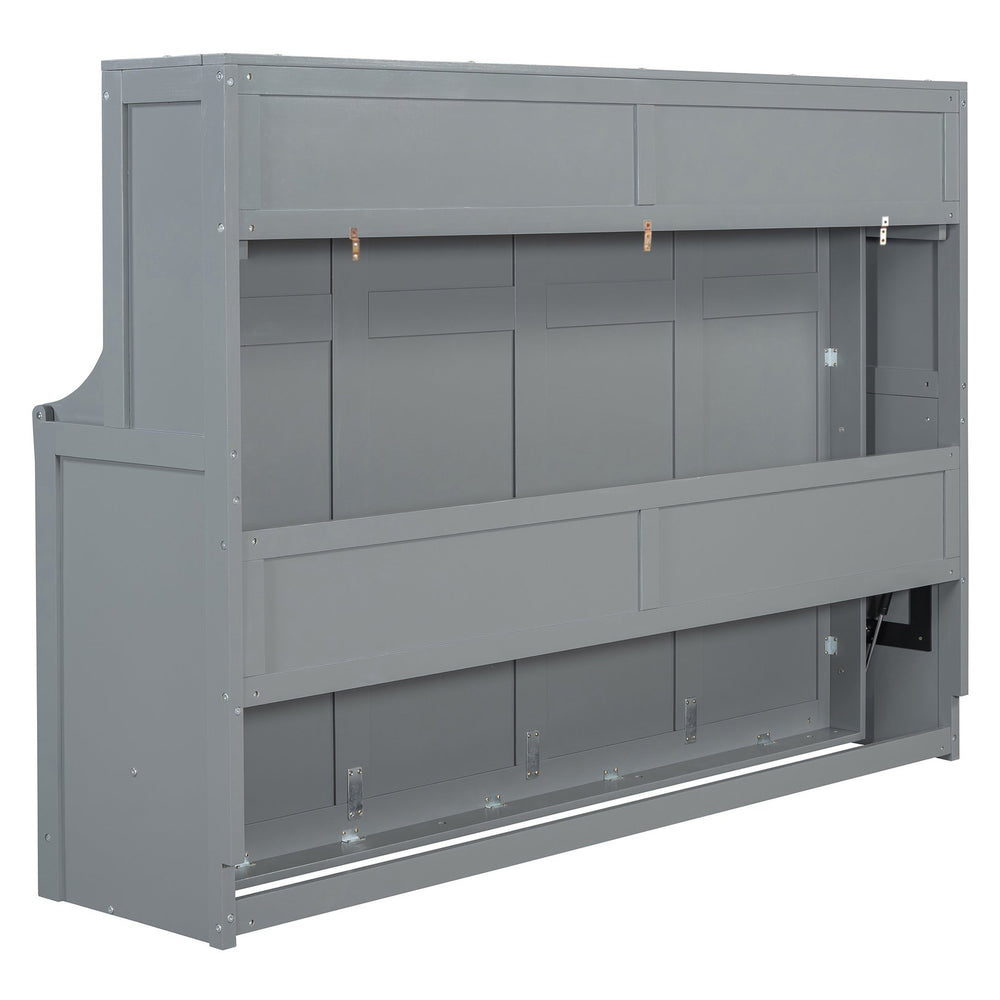 English Elm Full Size Murphy Bed With Hydraulic Lift & Integrated Desk For Space-Saving Comfort And Style N820S10032E