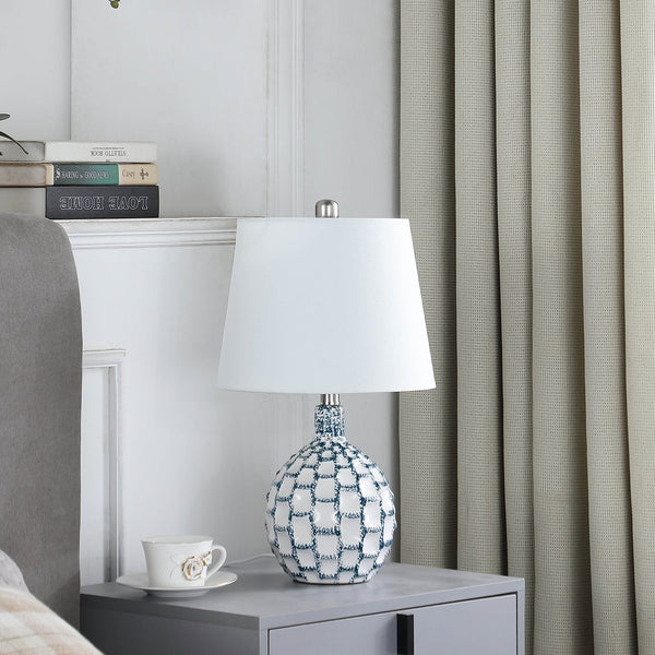 English Elm 19.5" Marin Coastal Ceramic Table Lamp in Blue-Green & White Geometric Base with Off-White Shade, UL B072P222427