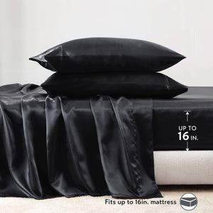 English Elm 4 Luxury Satin Twin Sheet Set - 100% Polyester, Soft Smooth 90g Finish, Deep Pocket Fit & Breathable Comfort Black 11.81 L x 9.84 W x 3.15 H B035P319692