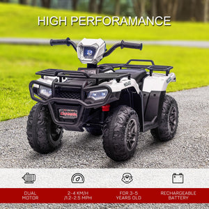 English Elm Aosom 12v Kids Battery Powered Atv Quad with Led Lights Music Usb Treaded Tires W2225P249795