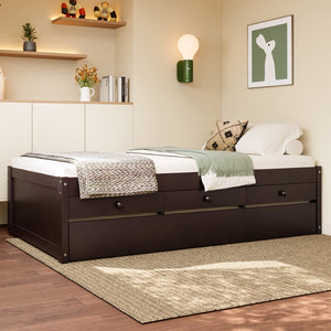 English Elm Twin Triple Metal Bunk Bed Matte Powder Coated Frame with Full Safety Guardrails Espresso W1580S00386