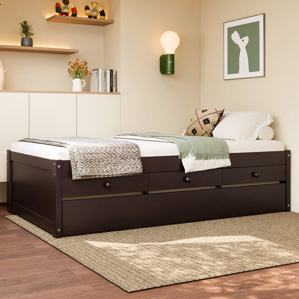English Elm Twin Triple Metal Bunk Bed Matte Powder Coated Frame with Full Safety Guardrails Espresso W1580S00386