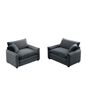 English Elm Grey Corduroy Retro Deep Seat Sofa Set with Memory Foam, Removable Armrests & Plush Corduroy Comfort W714S00744