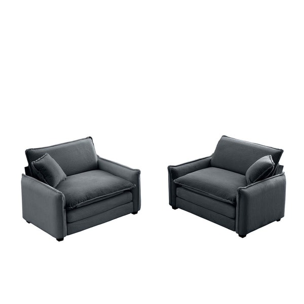 English Elm Grey Corduroy Retro Deep Seat Sofa Set with Memory Foam, Removable Armrests & Plush Corduroy Comfort W714S00744