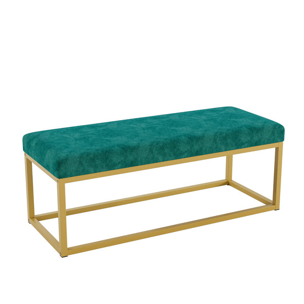 English Elm Storage Bench Green Velvet PU Leather with Gold Steel Frame, Mid-Century Entryway Seat, 600lb Capacity, 48.8"L W578P357538
