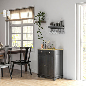 English Elm Homcom Rustic Brown Sideboard Rubberwood Top Buffet with Drawers Adjustable Shelf W2225P229274