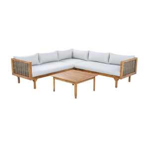 English Elm Christopher Knight Home® - SECTIONAL Modern Outdoor Seating Group with Waterproof Cushions, Acacia Wood Frame and Wicker Elegance Brown Mix,Light Gray,Teak N770P278610L_N770P278612L