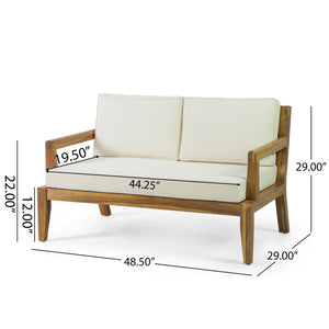 English Elm Christopher Knight Home® - Camak Acacia Wood Outdoor Loveseat & Coffee Table Set in Teak Beige — Weather-Resistant, 800lb Capacity 71702.00BGE