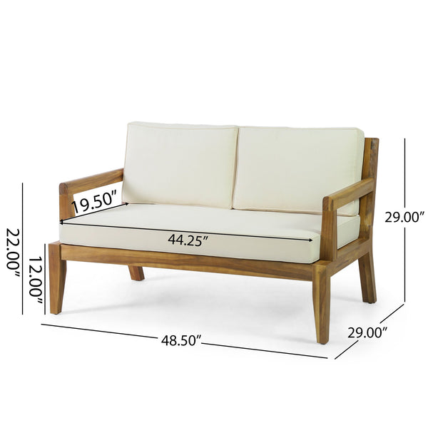 English Elm Christopher Knight Home® - Camak Acacia Wood Outdoor Loveseat & Coffee Table Set in Teak Beige — Weather-Resistant, 800lb Capacity 71702.00BGE