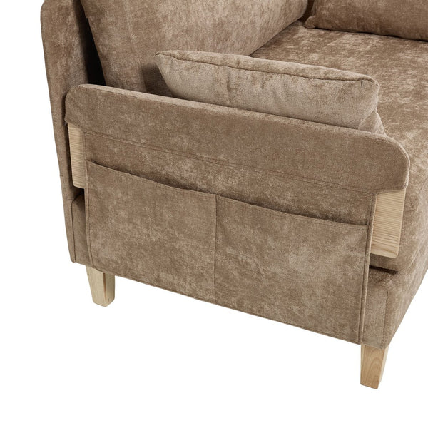 English Elm Foldable mid-century sleeper sofa bed recliner 3-in-1 convertible for small spaces with pillows and storage Light Brown W395P290557