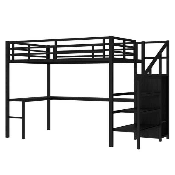 English Elm Full Size Pine Loft Bed House Frame with Slide Bookshelves and Moon Star Rails W1580S00286