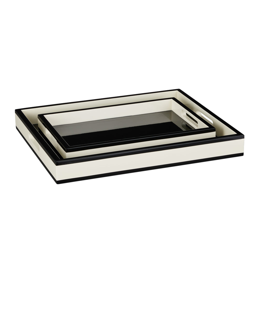 Currey & Company Navy Lacquer Tray Set Of 2 - Elegant High-gloss Finish For Serving, Organizing, And Décor Display Black Wood 1200-1019-currey-company