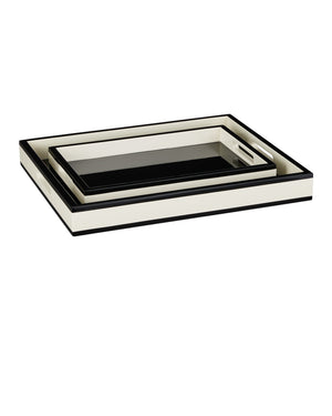 Currey & Company Navy Lacquer Tray Set Of 2 - Elegant High-gloss Finish For Serving, Organizing, And Décor Display Black Wood 1200-1019-currey-company