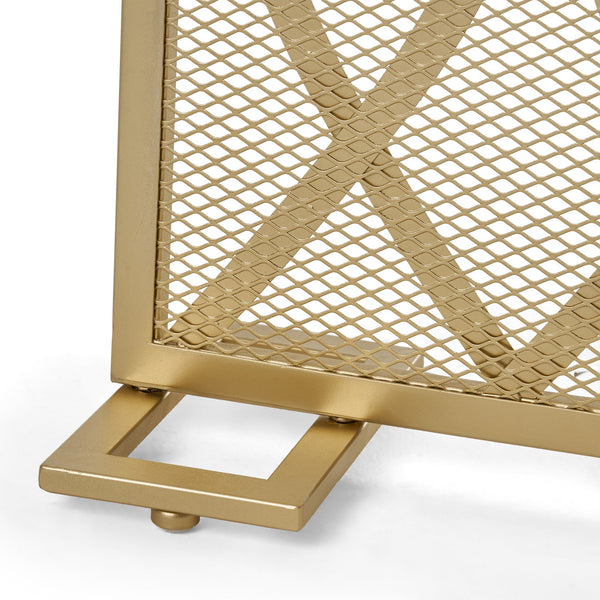 English Elm Christopher Knight Home® - FIRE Screen Junior Modern Single Panel Iron Fireplace Screen Gold Finish — Protective Mesh, Chic Accent and Easy Assembly (39.75" W) 65181.00GLD