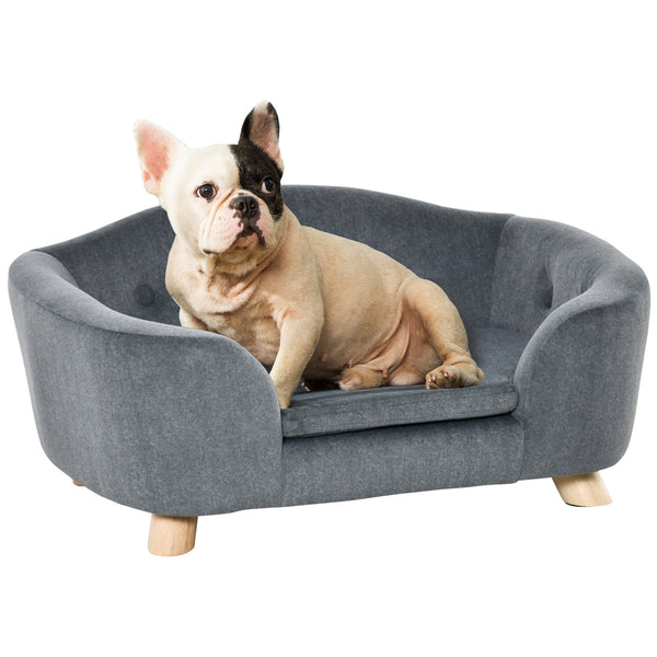 English Elm PawHut Plush Pet Couch Bed for Mini Dogs and Cats, Washable Removable Cushion, Waterproof Cover Gray W2225P229152