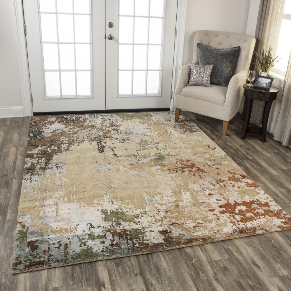 Alora Decor Noble Hand-Knotted Brown Abstract Rug With Hand-Spun Wool & Viscose Sheen, Textured Transitional 10' x 14' 01101110104121014