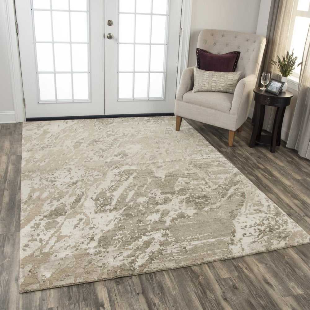 Alora Decor Noble Hand-Knotted Beige & Ivory Stripe Rug With Hand-Spun Nz Wool And Viscose Sheen, Luxe Texture 10' x 14' 01101110200041014