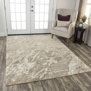 Alora Decor Noble Hand-Knotted Beige & Ivory Stripe Rug With Hand-Spun Nz Wool And Viscose Sheen, Luxe Texture 10' x 14' 01101110200041014
