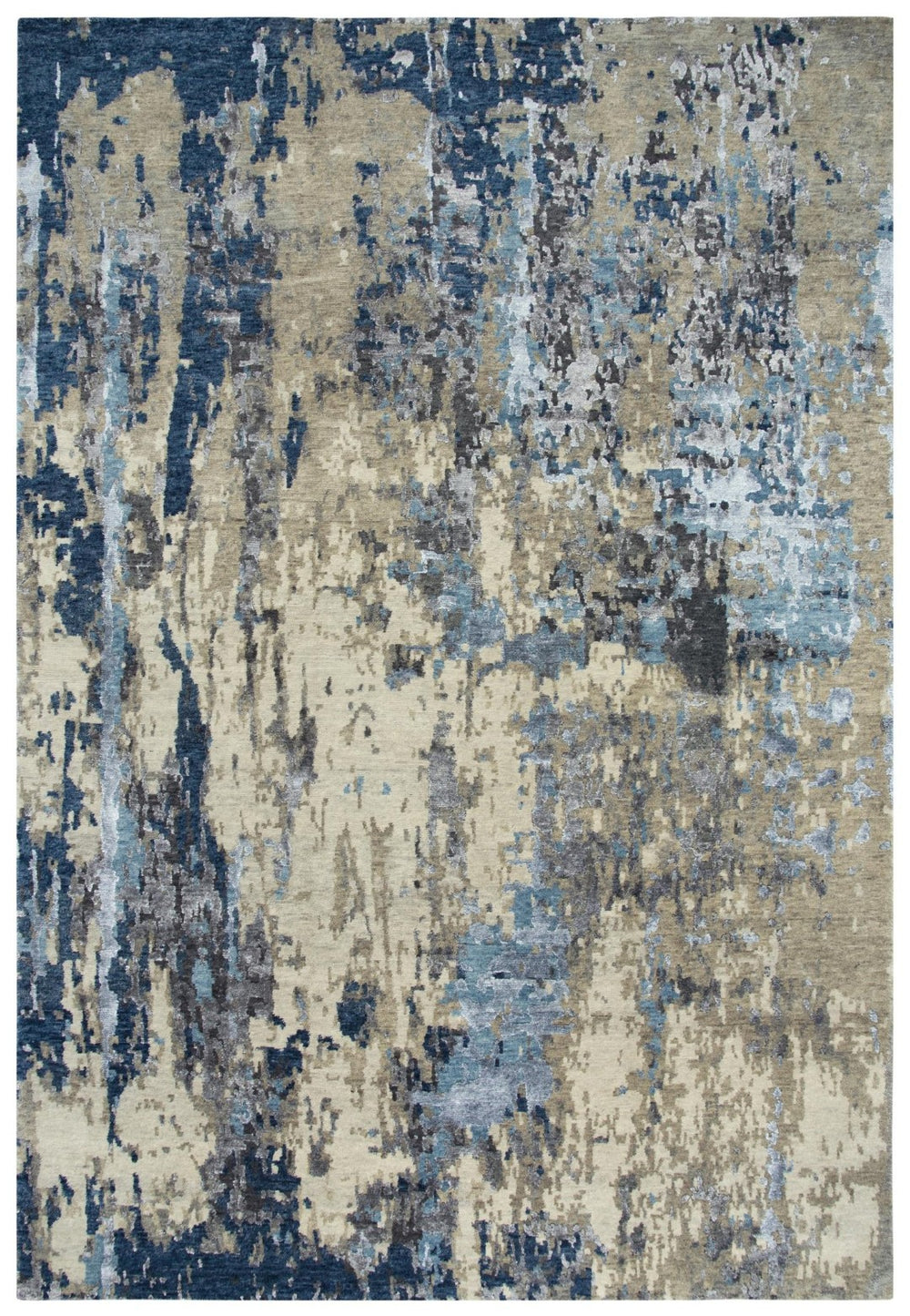Alora Decor Noble Abstract Runner Rug In Sapphire Gray And Beige — Handcrafted Wool-Viscose Blend, Luminous Texture 3' x 10' 01101110304330310
