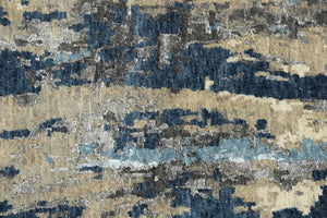 Alora Decor Noble Abstract Runner Rug In Sapphire Gray And Beige — Handcrafted Wool-Viscose Blend, Luminous Texture 3' x 10' 01101110304330310