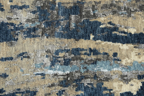 Alora Decor Noble Abstract Runner Rug In Sapphire Gray And Beige — Handcrafted Wool-Viscose Blend, Luminous Texture 3' x 10' 01101110304330310