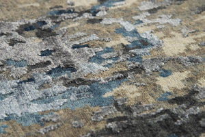 Alora Decor Noble Abstract Runner Rug In Sapphire Gray And Beige — Handcrafted Wool-Viscose Blend, Luminous Texture 3' x 10' 01101110304330310