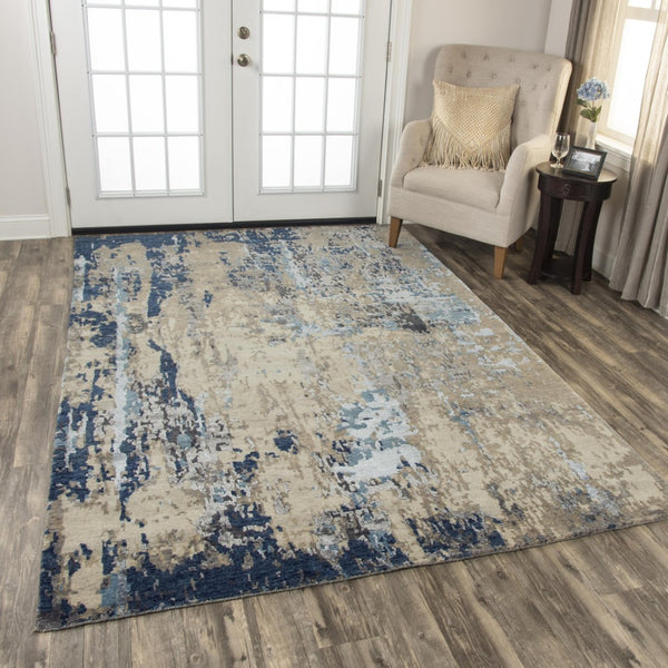 Alora Decor Noble Abstract Runner Rug In Sapphire Gray And Beige — Handcrafted Wool-Viscose Blend, Luminous Texture 3' x 10' 01101110304330310
