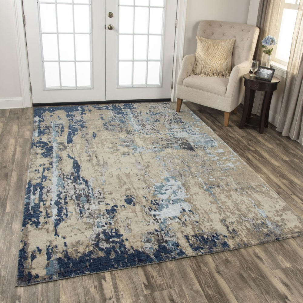 Alora Decor Noble Sapphire Abstract Rug Handcrafted Wool-Viscose Blend With Subtle Sheen And Luxurious Texture 12' x 15' 01101110304331215