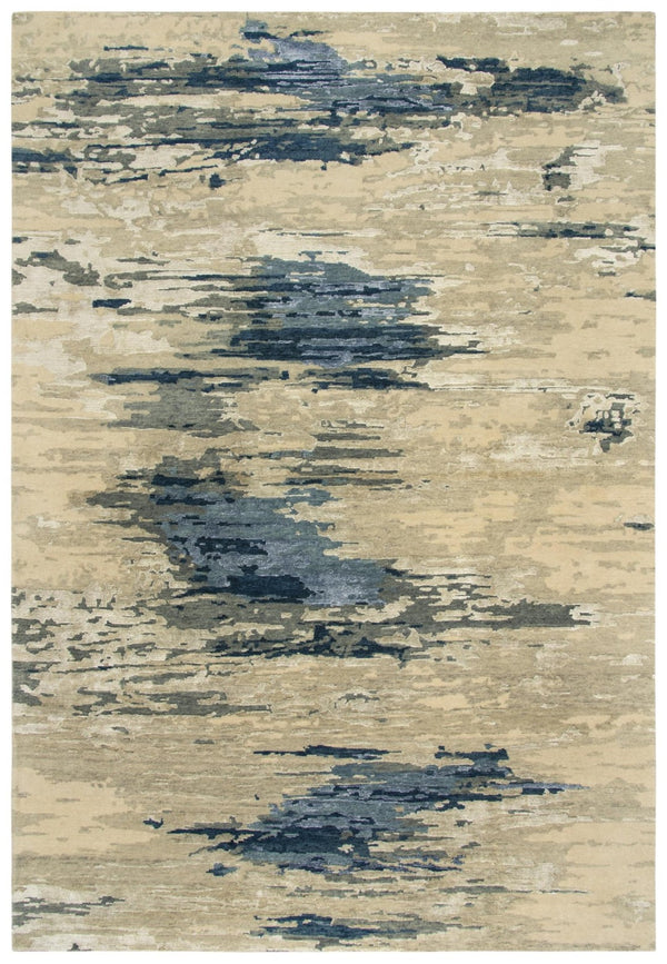 Alora Decor Noble Hand-Knotted Abstract Rug In Blue And Beige — Hand-Spun Wool & Viscose, Textured Luxury 9' x 12' 01101110404330912