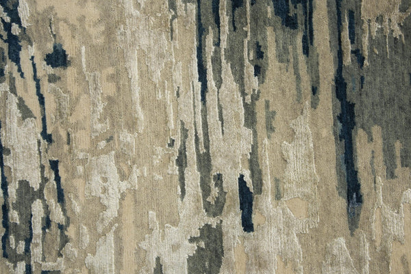 Alora Decor Noble Hand-Knotted Abstract Rug In Blue And Beige — Hand-Spun Wool & Viscose, Textured Luxury 9' x 12' 01101110404330912