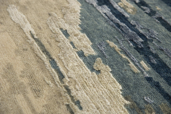 Alora Decor Noble Hand-Knotted Abstract Rug In Blue And Beige — Hand-Spun Wool & Viscose, Textured Luxury 9' x 12' 01101110404330912