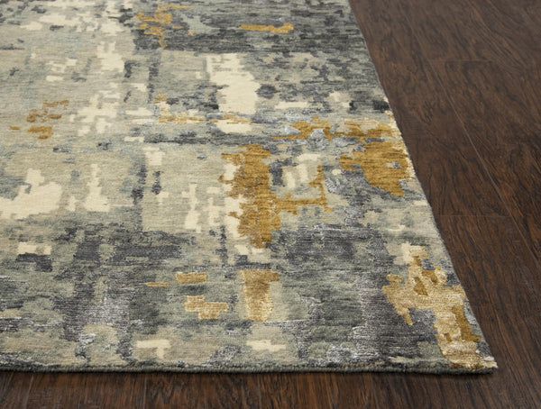 Alora Decor Noble Hand-Knotted Abstract Yellow And Gray Rug With Wool-Viscose Sheen, Carved Texture, Artisan-Made 6' x 9' 01101110733040609