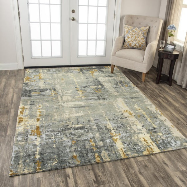 Alora Decor Noble Hand-Knotted Abstract Yellow And Gray Rug With Wool-Viscose Sheen, Carved Texture, Artisan-Made 6' x 9' 01101110733040609